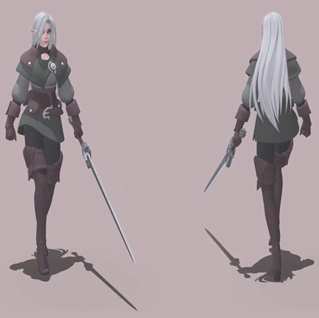 Image of a scene of the animation reel, showing the character in a walking pose